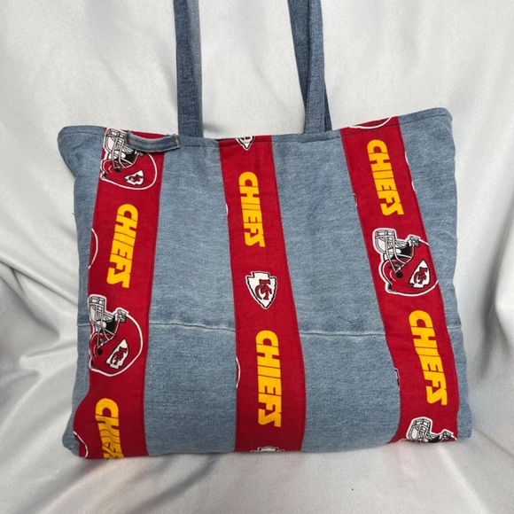 Handmade Upcycled Denim Kansas City tote purse - Picture 2 of 6